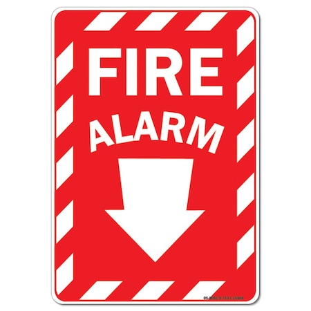 Signmission OSHA Decal, Fire Alarm Emergency Sign W/ Arrow, 14in X 10in Decal, 10" W, 14" L, Landscape OS-MISC-D-1014-L-19488